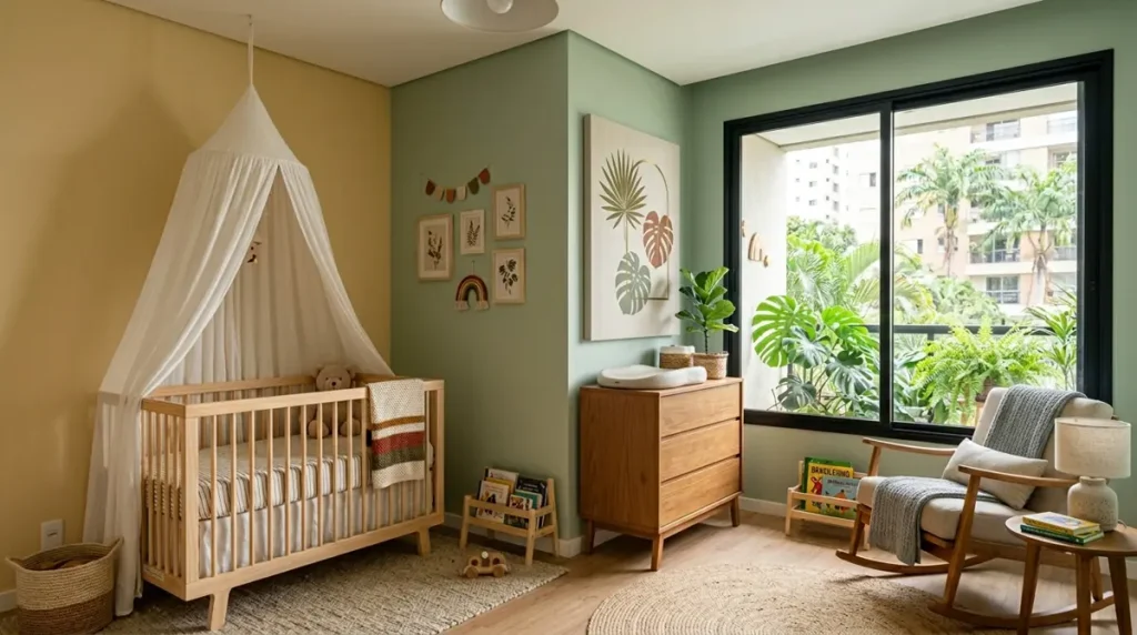 Comparação entre tons quentes e frios em quarto de bebê
