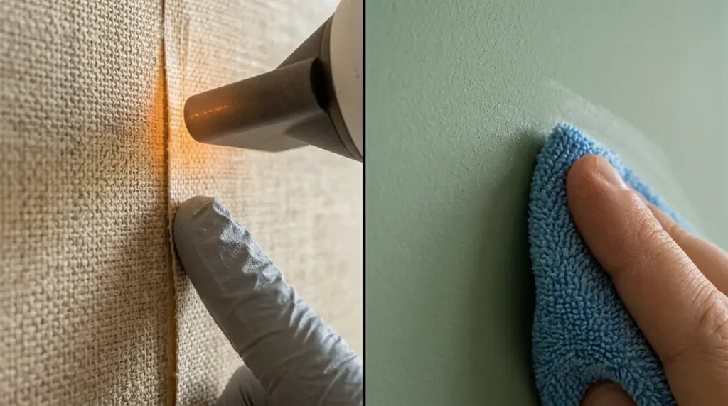 Cuidados específicos para remover fita de papel de parede e tinta fosca.