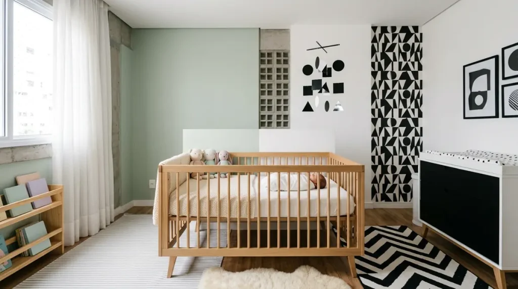 Comparação entre ambiente de quarto de bebê com baixo e alto contraste visual