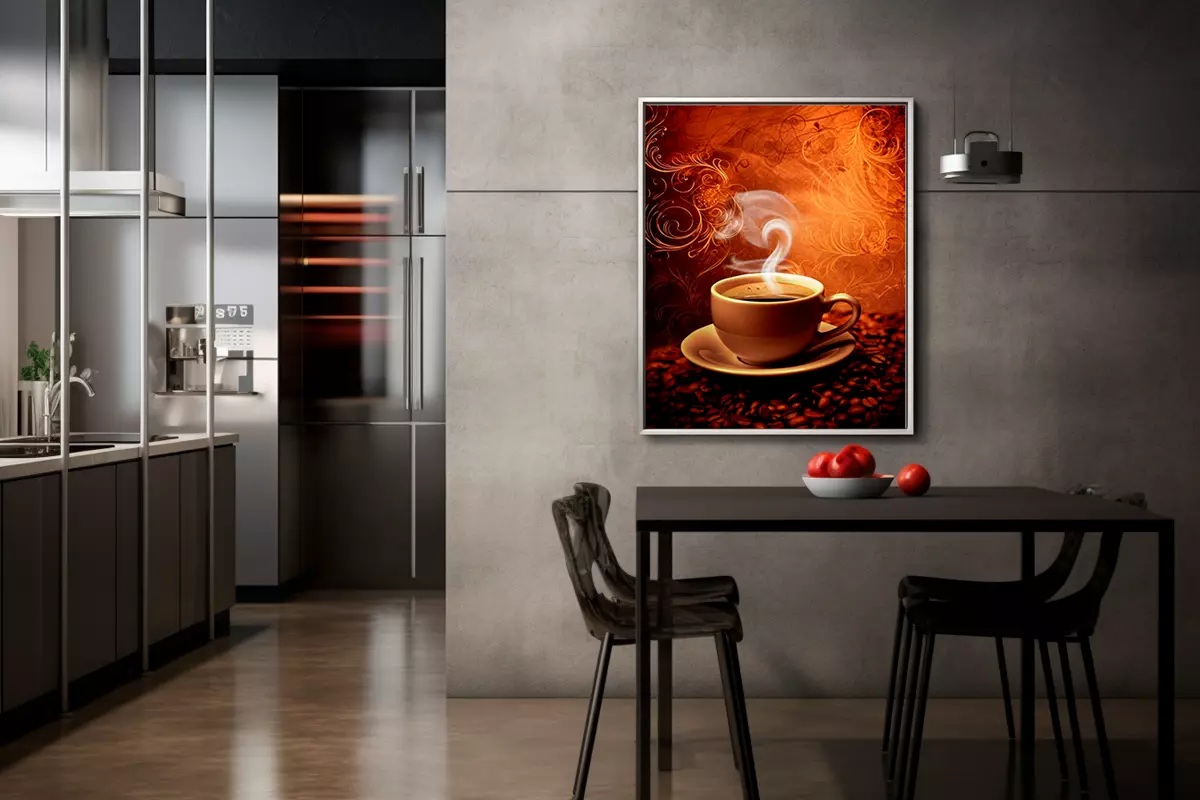 Cozinha decorada com quadro café da Mioquadros