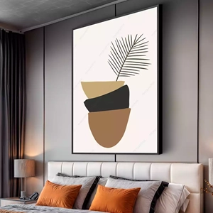 Quadro Boho Abstrato da Natureza em Camadas deitado sobre a superfície, mostrando os detalhes da moldura inferior direita.
