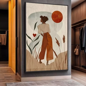 Quadro Boho das Paisagens e Sol Poente deitado sobre a superfície, mostrando os detalhes da moldura inferior direita.