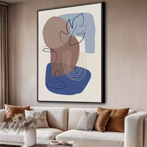 Quadro Boho Essência Orgânica em Formas Fluídas deitado sobre a superfície, mostrando os detalhes da moldura inferior direita.