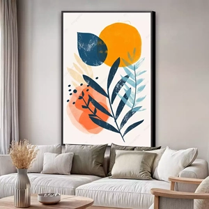 Quadro Boho deitado sobre a superfície, mostrando os detalhes da moldura inferior direita.
