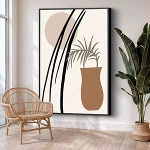 Quadro Boho Natureza Minimalista em Texturas Vibrantes deitado sobre a superfície, mostrando os detalhes da moldura inferior direita.