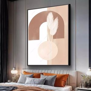 Quadro Boho Serenidade em Formas Geométricas Naturais deitado sobre a superfície, mostrando os detalhes da moldura inferior direita.