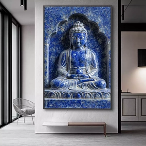 Quadro Buda deitado sobre a superfície, mostrando os detalhes da moldura inferior direita.