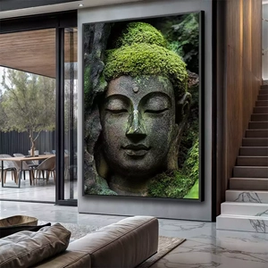 Quadro Buda deitado sobre a superfície, mostrando os detalhes da moldura inferior direita.