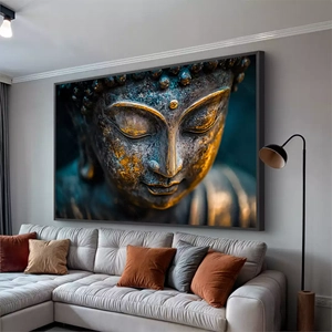 Quadro Buda deitado sobre a superfície, mostrando os detalhes da moldura inferior direita.
