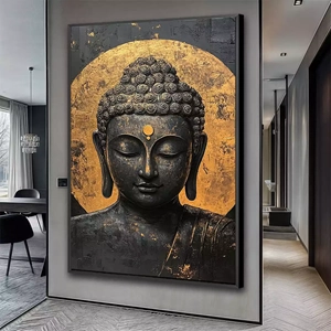 Quadro Buda deitado sobre a superfície, mostrando os detalhes da moldura inferior direita.