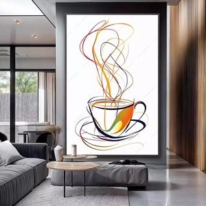 Quadro Café das Cores e Aromas Envolventes deitado sobre a superfície, mostrando os detalhes da moldura inferior direita.