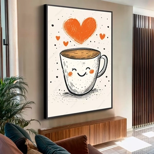 Quadro Café dos Sorrisos e Amores Quentes deitado sobre a superfície, mostrando os detalhes da moldura inferior direita.