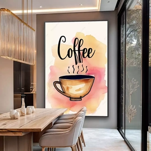 Quadro Café e Seus Vapores de Aquarela Encantadora deitado sobre a superfície, mostrando os detalhes da moldura inferior direita.