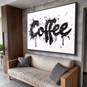 Quadro Café em Explosão de Criatividade Dinâmica deitado sobre a superfície, mostrando os detalhes da moldura inferior direita.