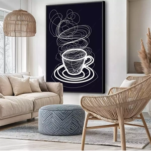 Quadro Café Energizante na Espiral do Tempo deitado sobre a superfície, mostrando os detalhes da moldura inferior direita.