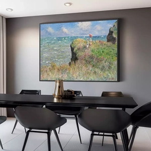 Quadro Caminhada pelo penhasco em Pourville deitado sobre a superfície, mostrando os detalhes da moldura inferior direita.