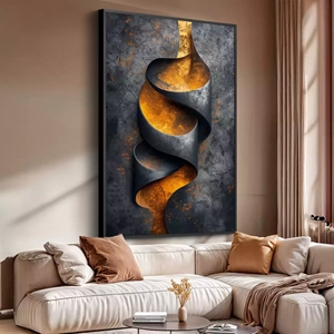 Quadro Dourado Fluxo de Energia Contorcida deitado sobre a superfície, mostrando os detalhes da moldura inferior direita.