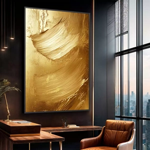 Quadro Dourado Movimento das Ondas Luminosas deitado sobre a superfície, mostrando os detalhes da moldura inferior direita.