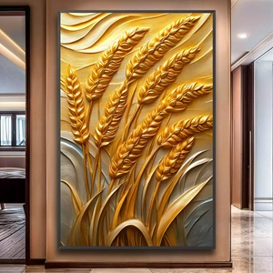 Quadro Dourado Sussurro do Campo ao Entardecer deitado sobre a superfície, mostrando os detalhes da moldura inferior direita.