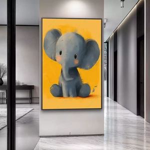 Quadro Elefante Infantil em Um Mundo Mágico deitado sobre a superfície, mostrando os detalhes da moldura inferior direita.