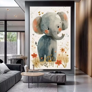 Quadro Elefante Infantil no Jardim dos Encantos deitado sobre a superfície, mostrando os detalhes da moldura inferior direita.