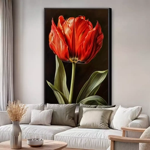 Quadro Flor deitado sobre a superfície, mostrando os detalhes da moldura inferior direita.