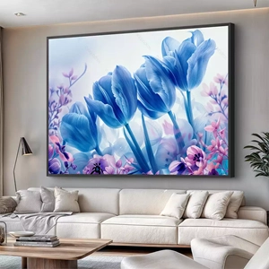 Quadro Flores deitado sobre a superfície, mostrando os detalhes da moldura inferior direita.