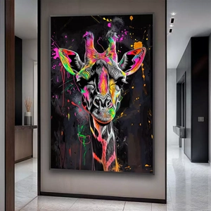 Quadro Girafa deitado sobre a superfície, mostrando os detalhes da moldura inferior direita.