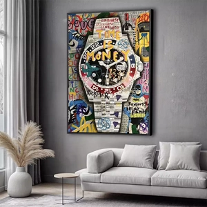 Quadro Grafite O Tempo das Histórias Urbanas deitado sobre a superfície, mostrando os detalhes da moldura inferior direita.