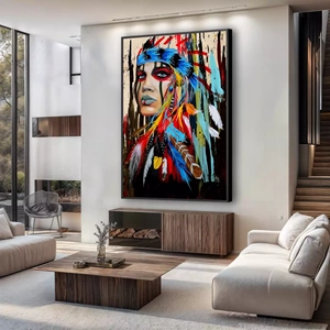 Quadro India deitado sobre a superfície, mostrando os detalhes da moldura inferior direita.