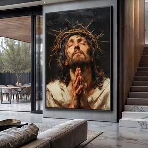 Quadro Jesus Cristo em Oração Solene deitado sobre a superfície, mostrando os detalhes da moldura inferior direita.