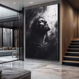 Quadro Jesus e a Síntese da Criação deitado sobre a superfície, mostrando os detalhes da moldura inferior direita.