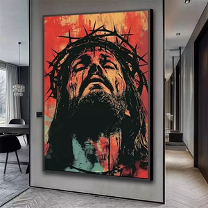 Quadro Jesus Em Agonia Sob a Coroa de Espinhos deitado sobre a superfície, mostrando os detalhes da moldura inferior direita.