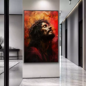 Quadro Jesus Em Agonia Sob a Luz da Redenção deitado sobre a superfície, mostrando os detalhes da moldura inferior direita.