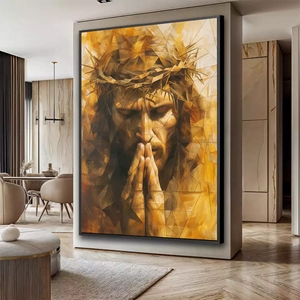 Quadro Jesus Em Oração Coroado De Espinhos deitado sobre a superfície, mostrando os detalhes da moldura inferior direita.