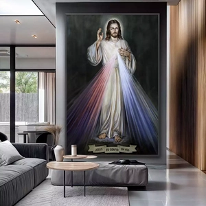 Quadro Jesus Misericordioso deitado sobre a superfície, mostrando os detalhes da moldura inferior direita.