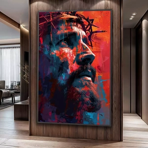 Quadro Jesus Na Intensa Luz da Redenção Divina deitado sobre a superfície, mostrando os detalhes da moldura inferior direita.