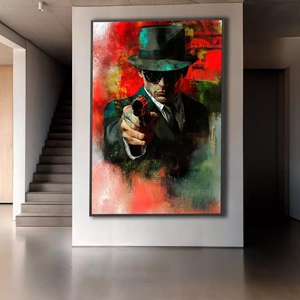 Quadro Mafioso deitado sobre a superfície, mostrando os detalhes da moldura inferior direita.