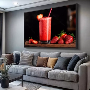 Quadro Morango deitado sobre a superfície, mostrando os detalhes da moldura inferior direita.