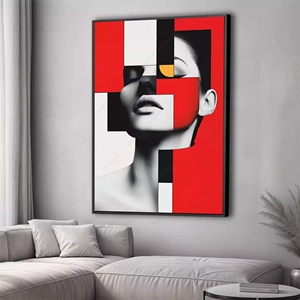 Quadro Mulher Abstrata em Fragmentos de Emoções Geométricas deitado sobre a superfície, mostrando os detalhes da moldura inferior direita.