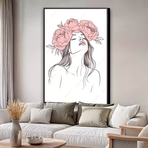 Quadro Mulher com Flores e Sussurros de Pétalas deitado sobre a superfície, mostrando os detalhes da moldura inferior direita.