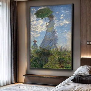 Quadro Mulher com guarda deitado sobre a superfície, mostrando os detalhes da moldura inferior direita.