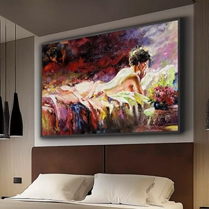 Quadro Mulher Deitada deitado sobre a superfície, mostrando os detalhes da moldura inferior direita.