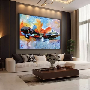 Quadro Mulher Deitada Abstrata deitado sobre a superfície, mostrando os detalhes da moldura inferior direita.