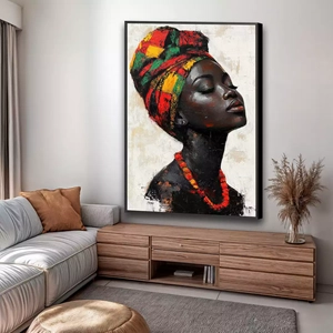 Quadro Mulher Negra Orgulho e Tradição Viva deitado sobre a superfície, mostrando os detalhes da moldura inferior direita.