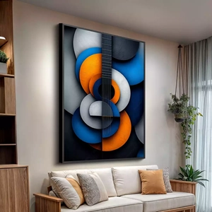 Quadro Música das Formas e Tons Sinfônicos deitado sobre a superfície, mostrando os detalhes da moldura inferior direita.