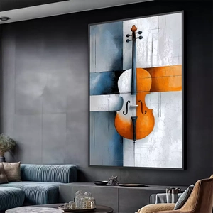 Quadro Música das Linhas e Cores Harmoniosas deitado sobre a superfície, mostrando os detalhes da moldura inferior direita.