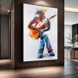 Quadro Música das Pinceladas Vibrantes em Harmonia deitado sobre a superfície, mostrando os detalhes da moldura inferior direita.
