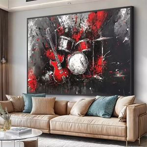 Quadro Música Explosão de Sons e Cores Vibrantes deitado sobre a superfície, mostrando os detalhes da moldura inferior direita.