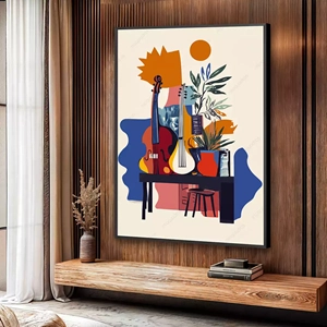 Quadro Música Harmonia de Instrumentos e Natureza Viva deitado sobre a superfície, mostrando os detalhes da moldura inferior direita.
